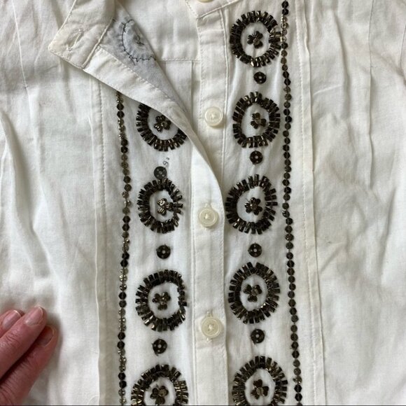 Michael By Michael Kors NWT White Cotton Tunic Top with Beaded Detail size small - Picture 3 of 11
